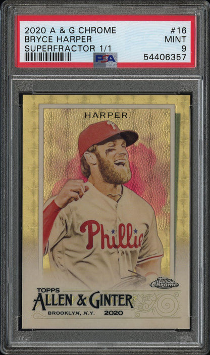 2020 Topps Allen & Ginter Chrome #16 Bryce Harper Superfractor 1/1 PSA 9