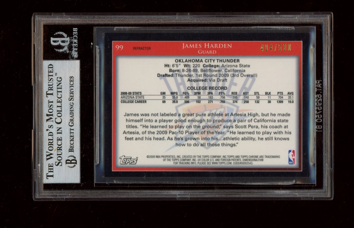 2009-10 Topps #99 James Harden Chrome Refractors #/500 BGS 9