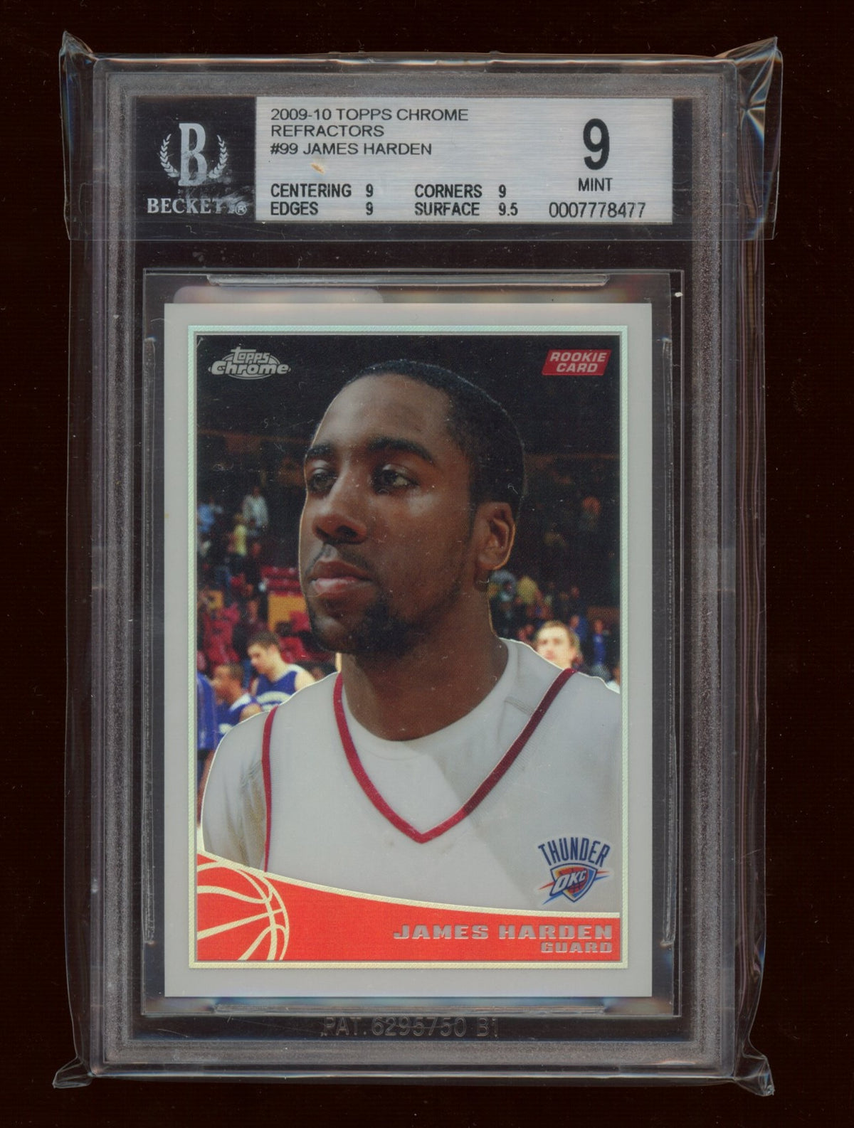 2009-10 Topps #99 James Harden Chrome Refractors #/500 BGS 9