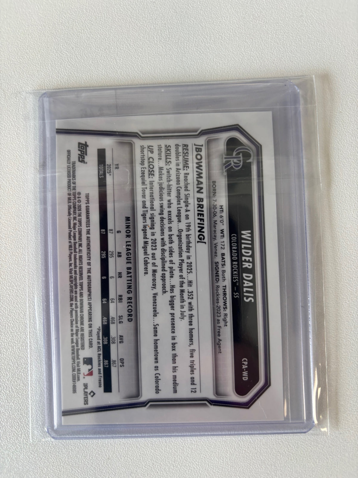 2026 Bowman Chrome Wilder Dalis First Auto CPA-WD