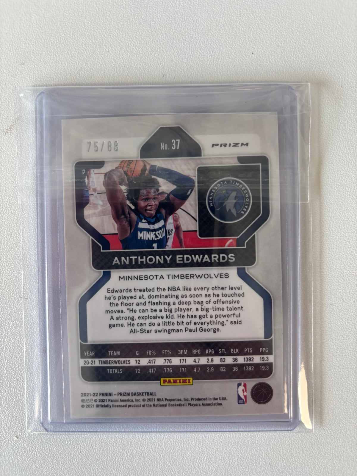 2021-22 Panini Prizm #37 Anthony Edwards Choice Red #/88
