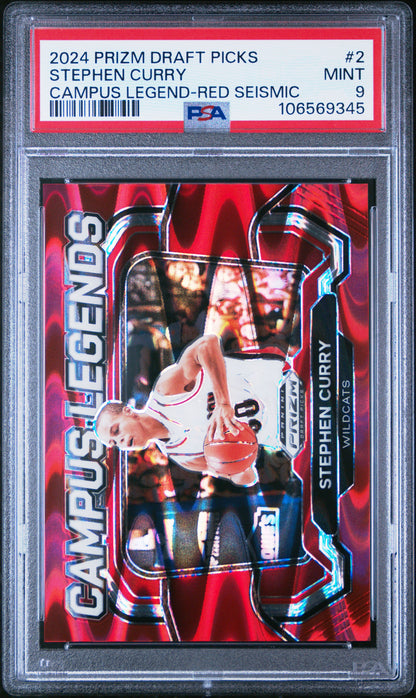 2024 Panini Prizm Draft Picks Legends #2 Stephen Curry Red Seismic PSA 9