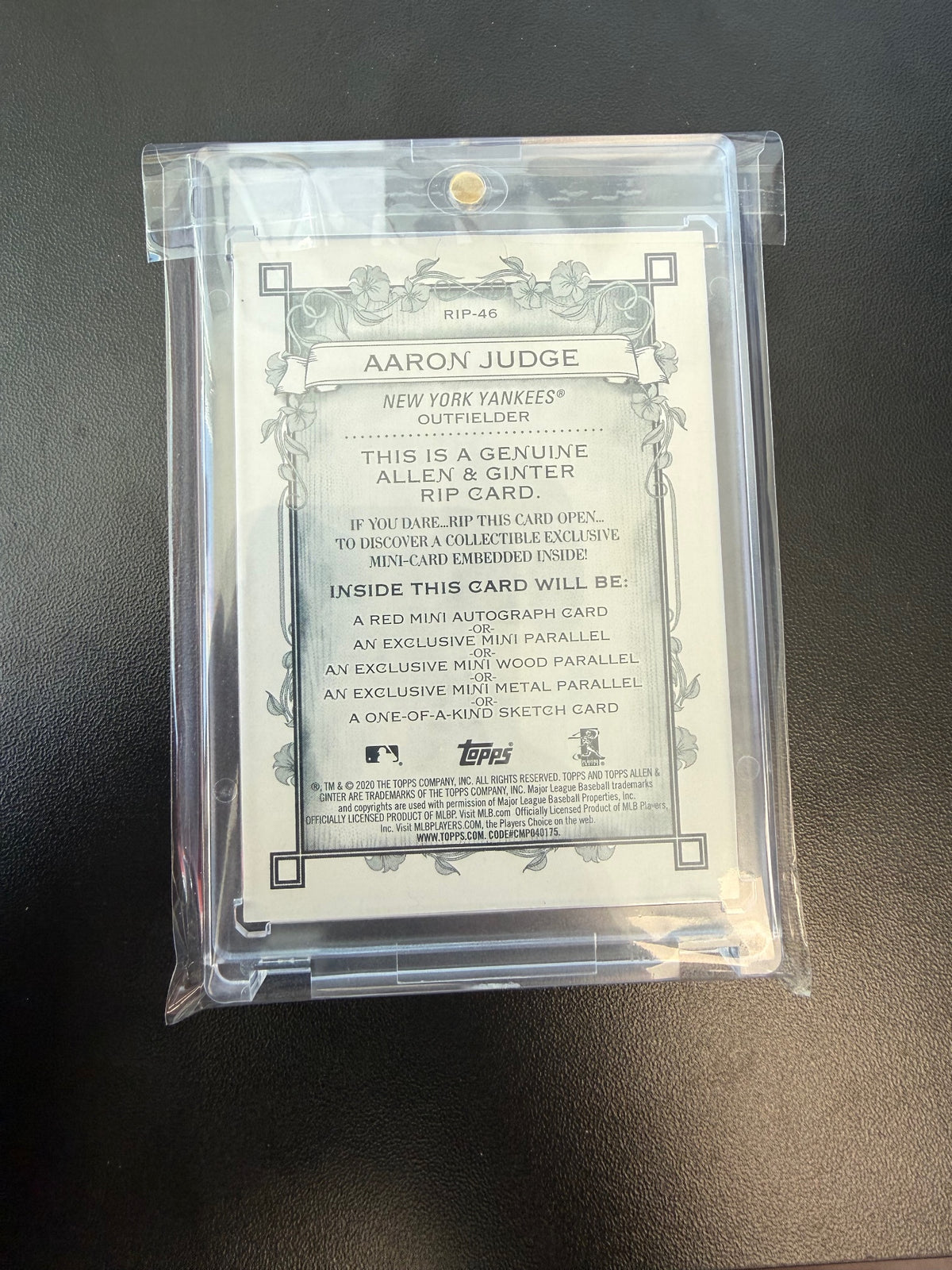 2020 Topps Allen & Ginter #RIP-46 Aaron Judge Rip Cards #/99