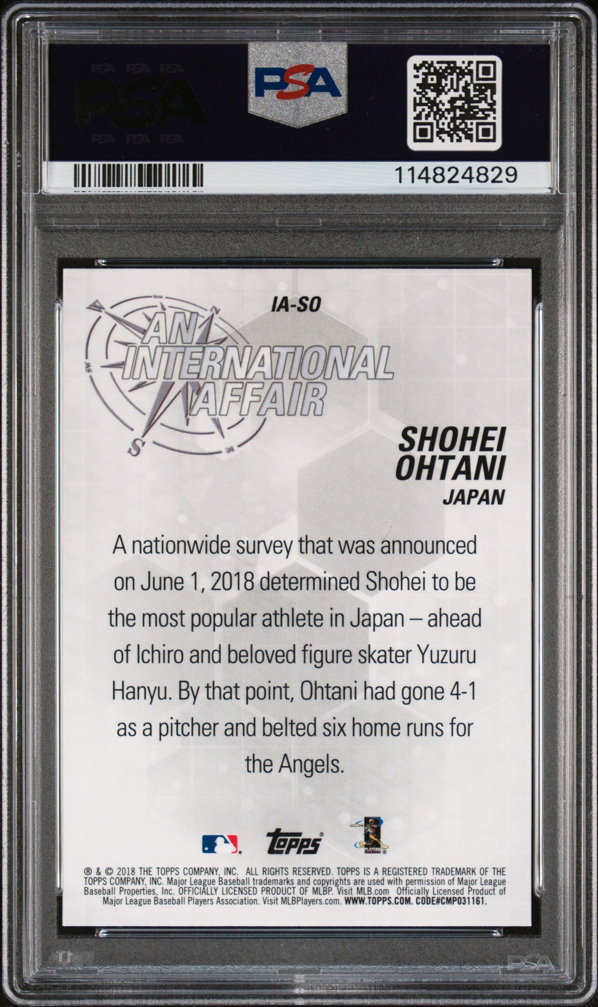 2018 Topps Chrome Update INT Affair #IA-SO Shohei Ohtani PSA 10