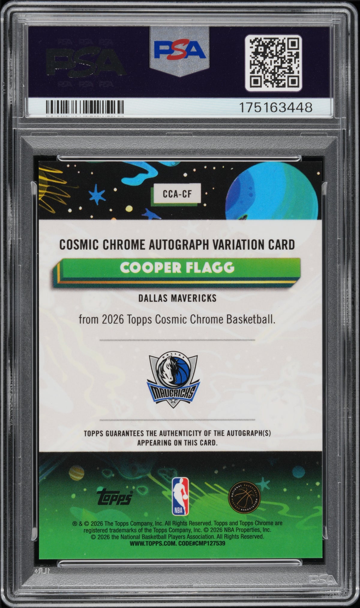 2025 Topps Cosmic Chrome #CF Cooper Flagg Auto-Gold Interstellar /50 PSA 9
