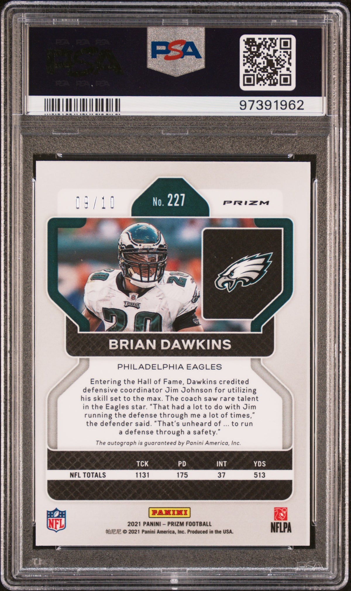 2021 Panini Prizm #227 Brian Dawkins Autograph-Red Shimmer PSA 9