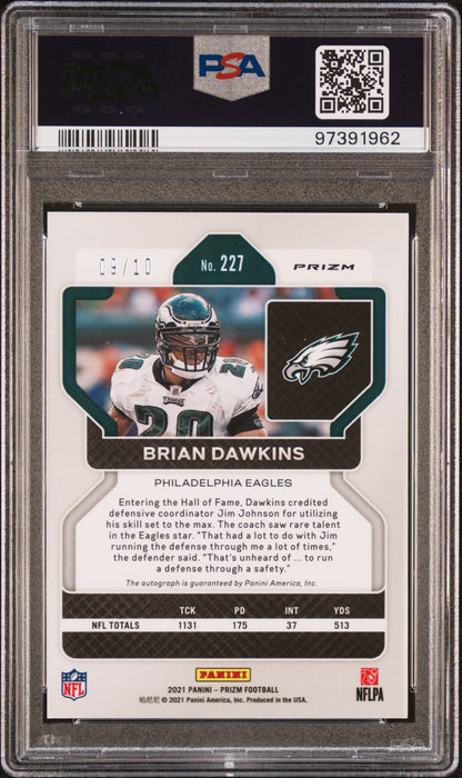 2021 Panini Prizm #227 Brian Dawkins Autograph-Red Shimmer PSA 9
