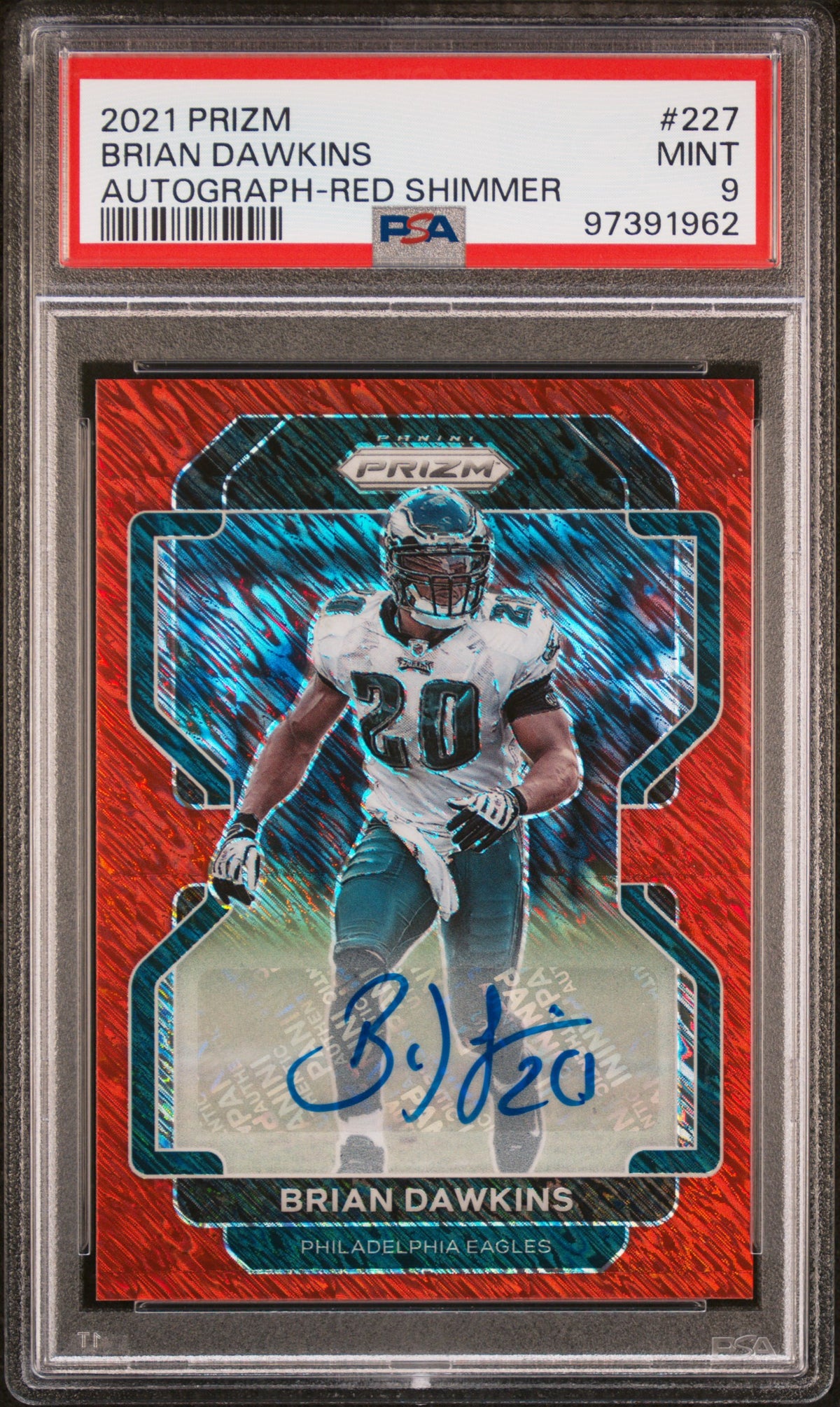 2021 Panini Prizm #227 Brian Dawkins Autograph-Red Shimmer PSA 9