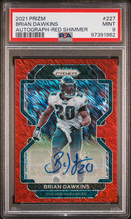 2021 Panini Prizm #227 Brian Dawkins Autograph-Red Shimmer PSA 9