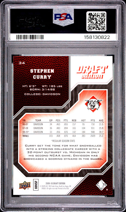 2009 Upper Deck Draft Edition #34 Stephen Curry PSA 8