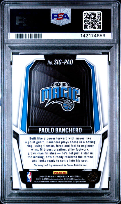 2024 Panini Prizm Black Signatures #SIG-PAO Paolo Banchero PSA 10
