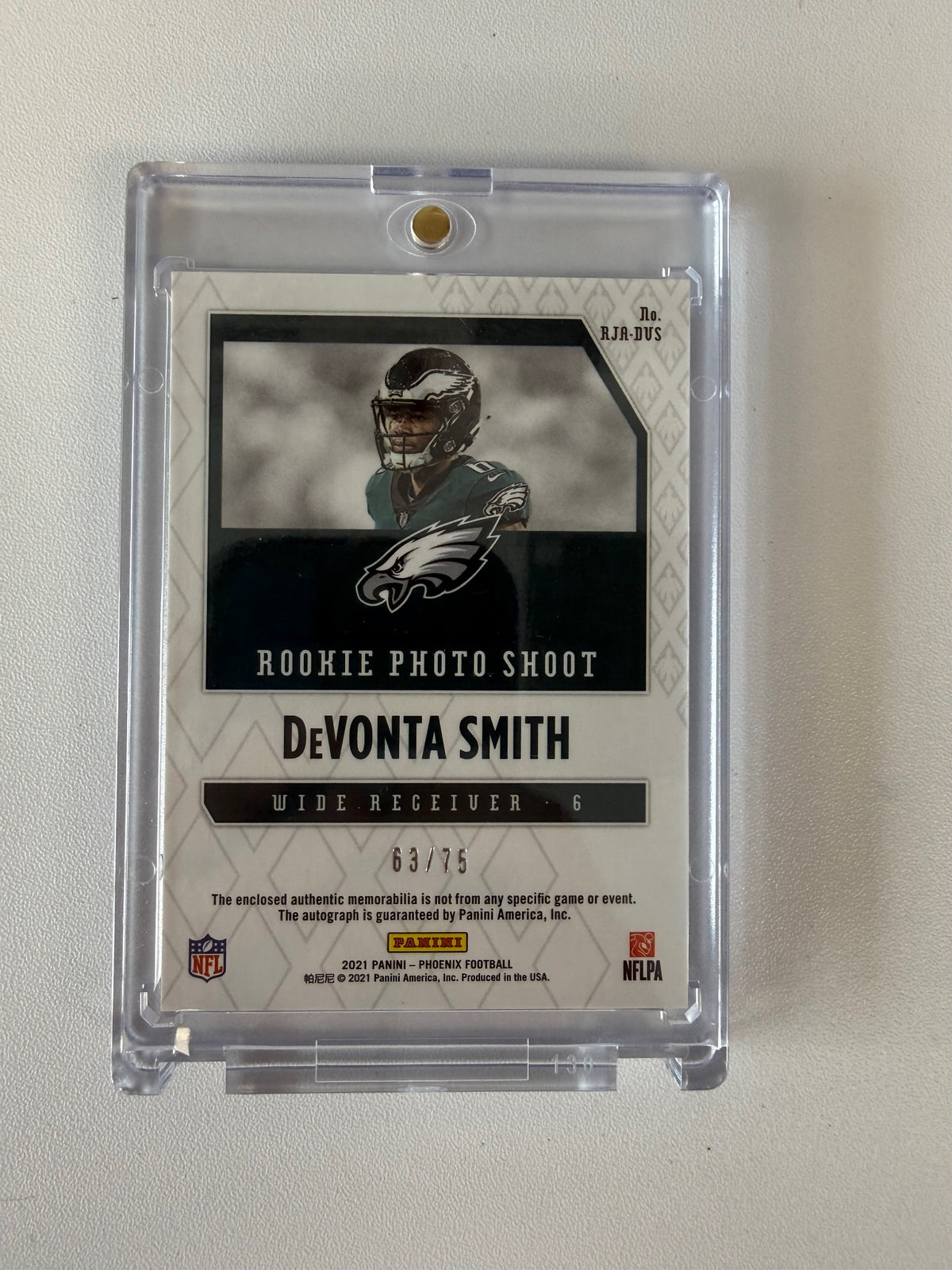 2021 Panini Phoenix #RJA-DVS DeVonta Smith RPS Rookie Auto Jersey #/75
