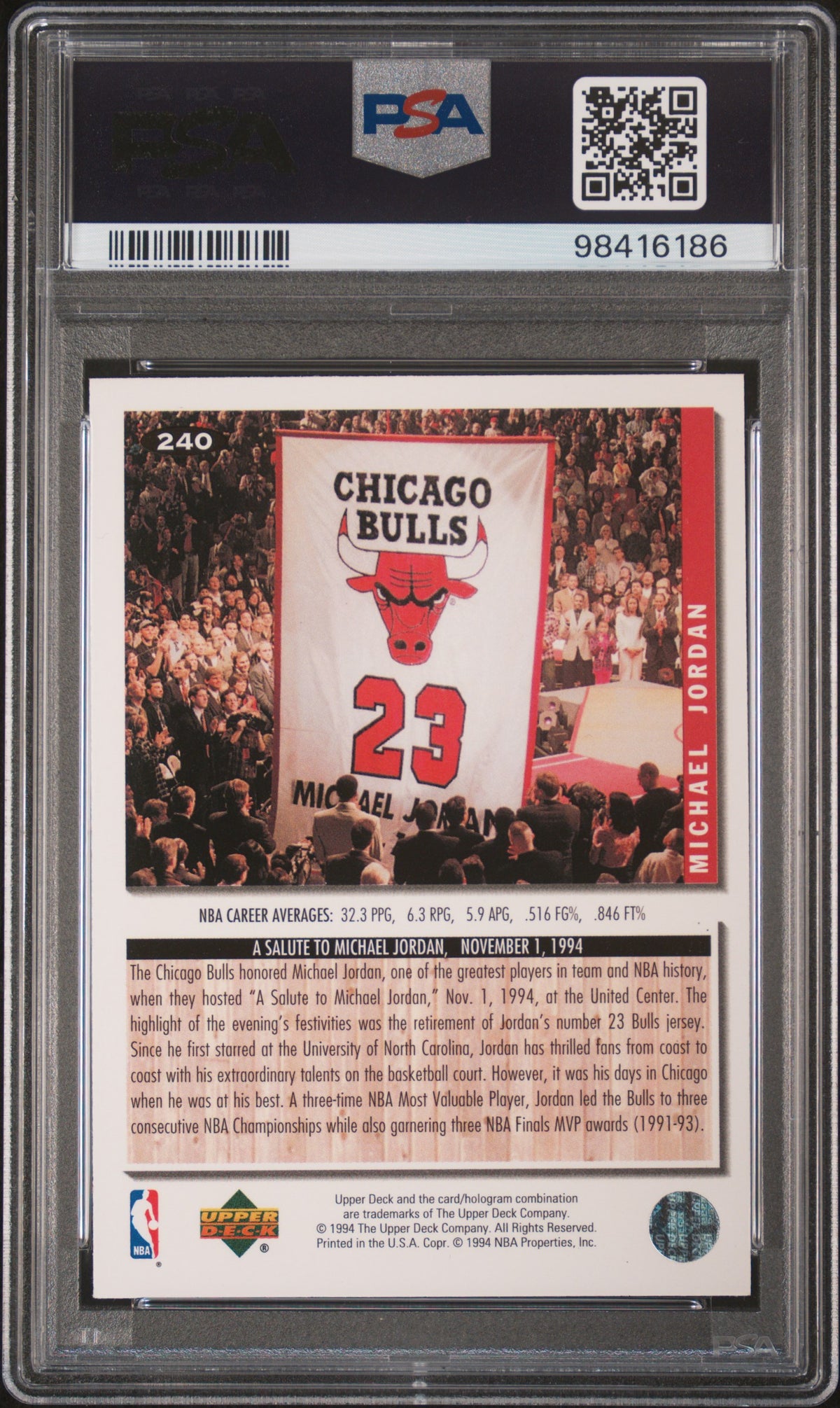 1994 Collector'S Choice #240 Michael Jordan PSA 10