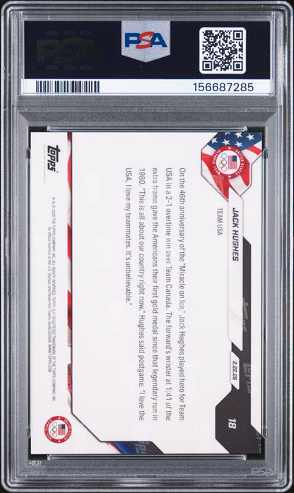 2026 Topps Now 2026 Olympics #18 Jack Hughes PSA 10