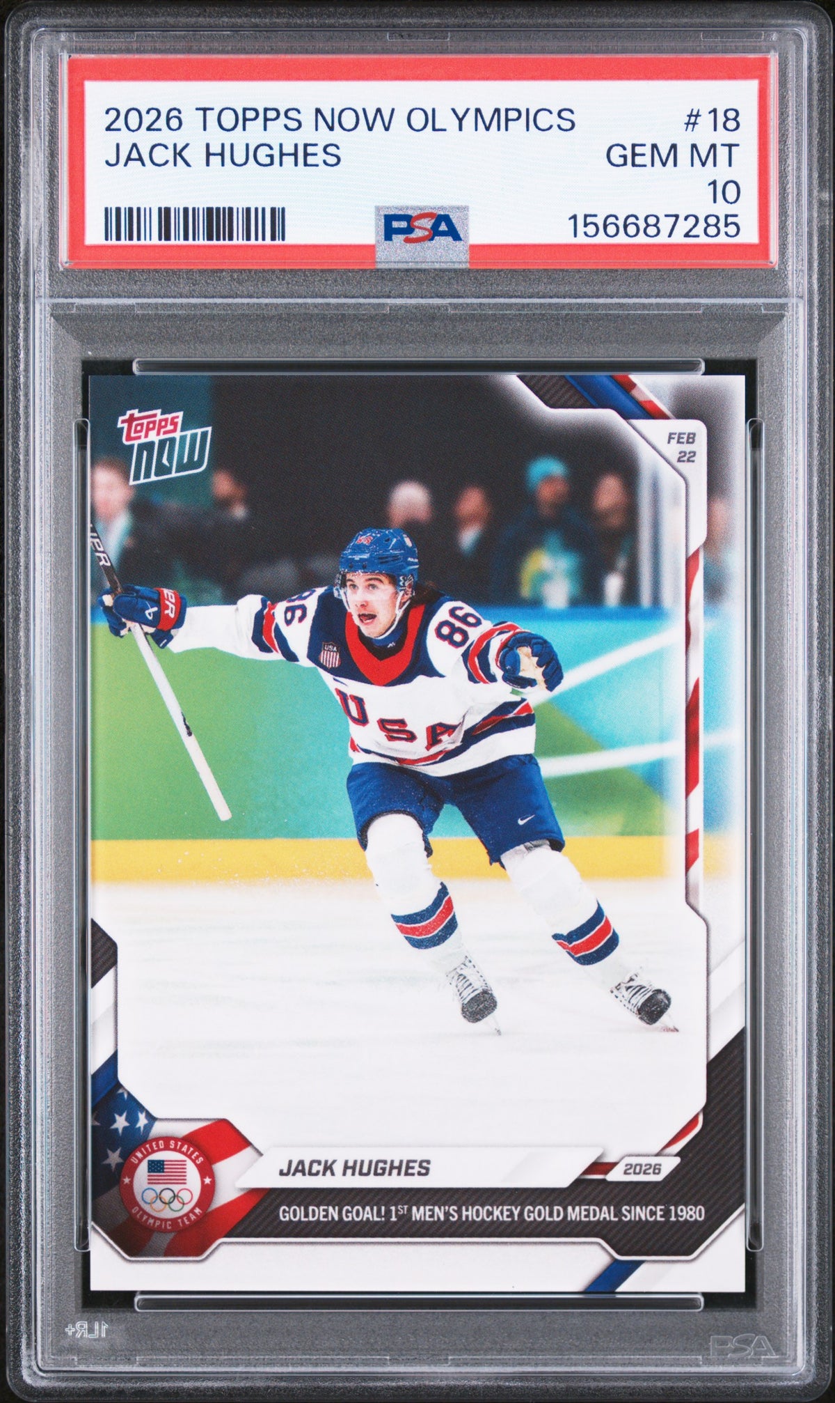 2026 Topps Now 2026 Olympics #18 Jack Hughes PSA 10