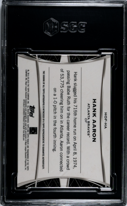 2019 Topps Tribute #HOF-HA Hank Aaron Tribute To Enshrinement Auto. /10 SGC 9