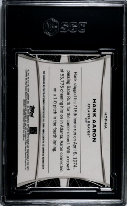2019 Topps Tribute #HOF-HA Hank Aaron Tribute To Enshrinement Auto. /10 SGC 9