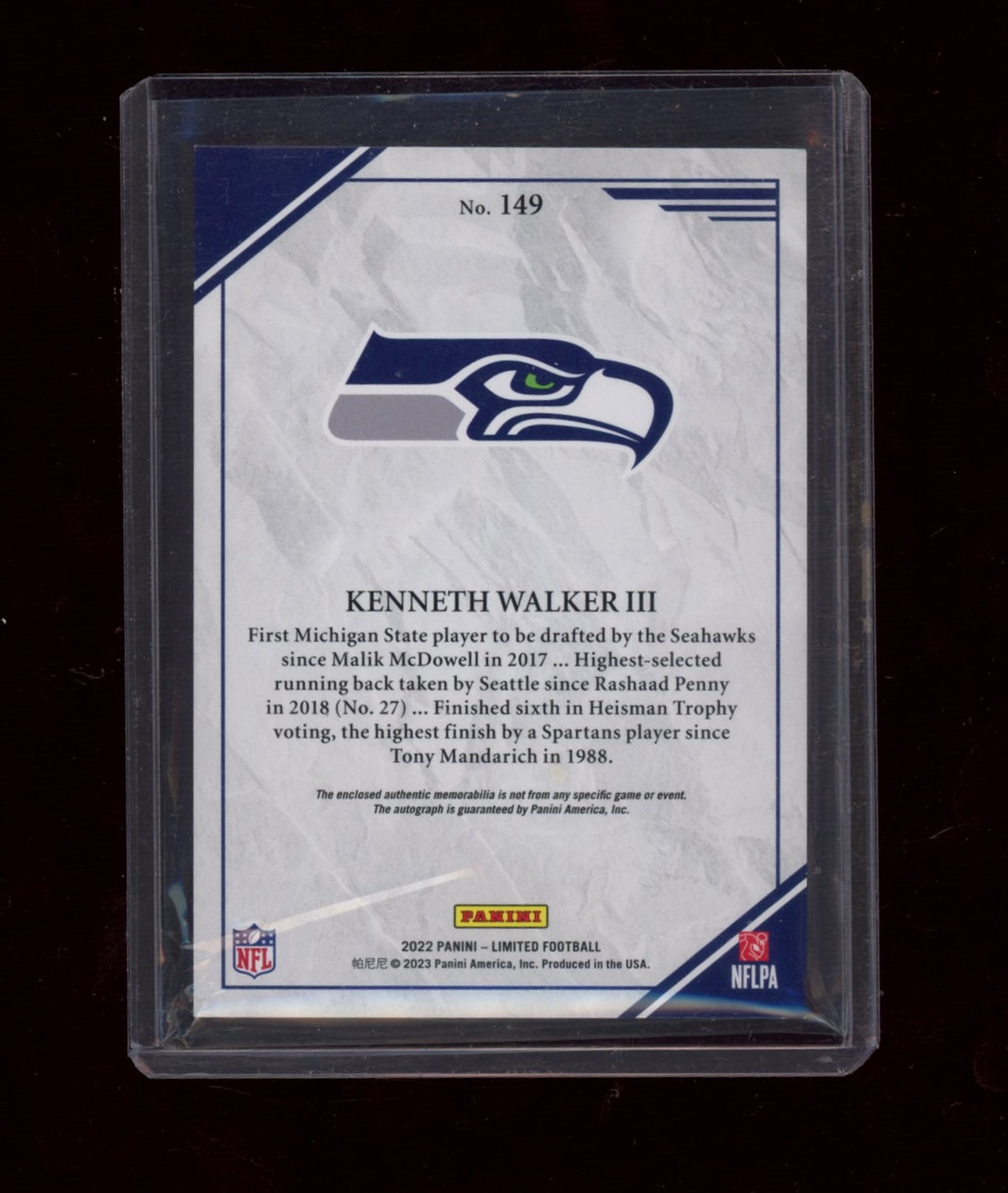 2022 Panini Limited #149 Kenneth Walker III Silver Spotlight #/75