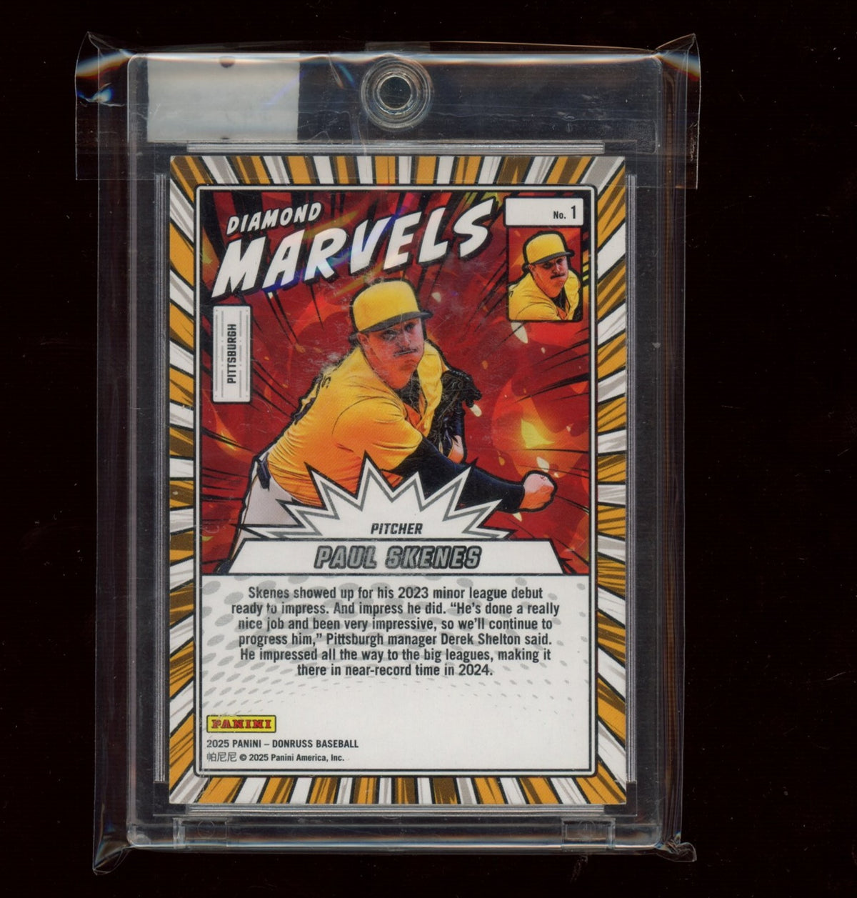 2025 Donruss #1 Paul Skenes Diamond Marvels Orange Ice #/75