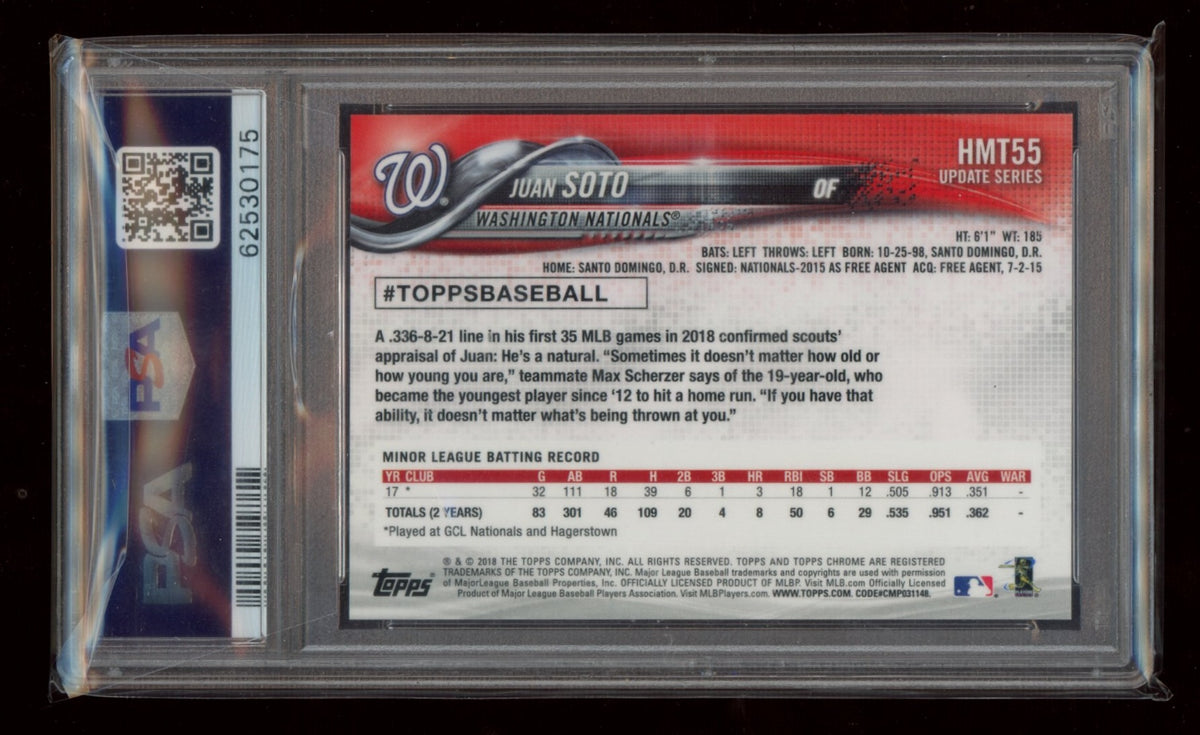 2018 Topps Chrome Update #HMT55 Juan Soto Update-Pink Refractor PSA 10