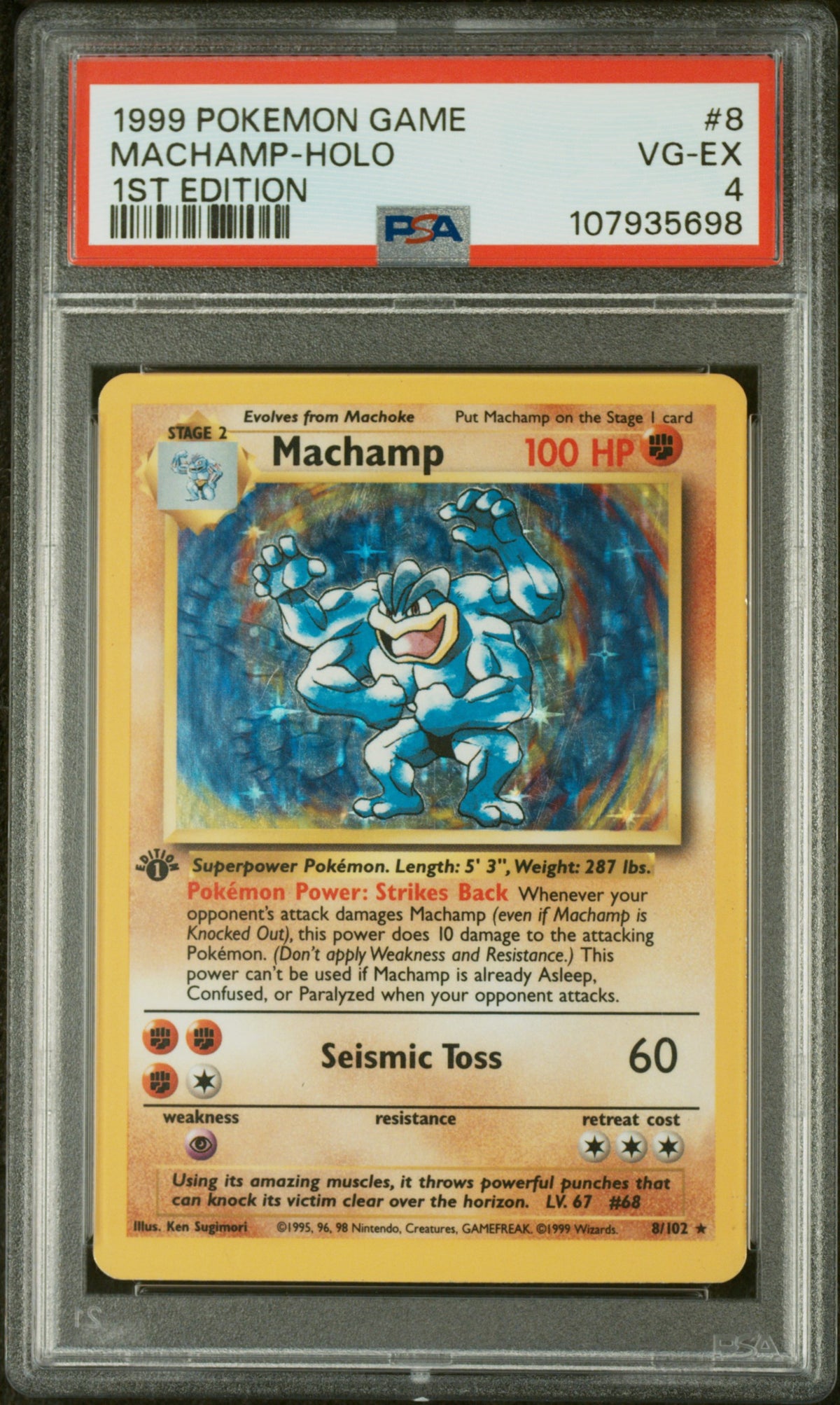 1999 Pokemon Game #8 Machamp-Holo 1st Edition PSA 4