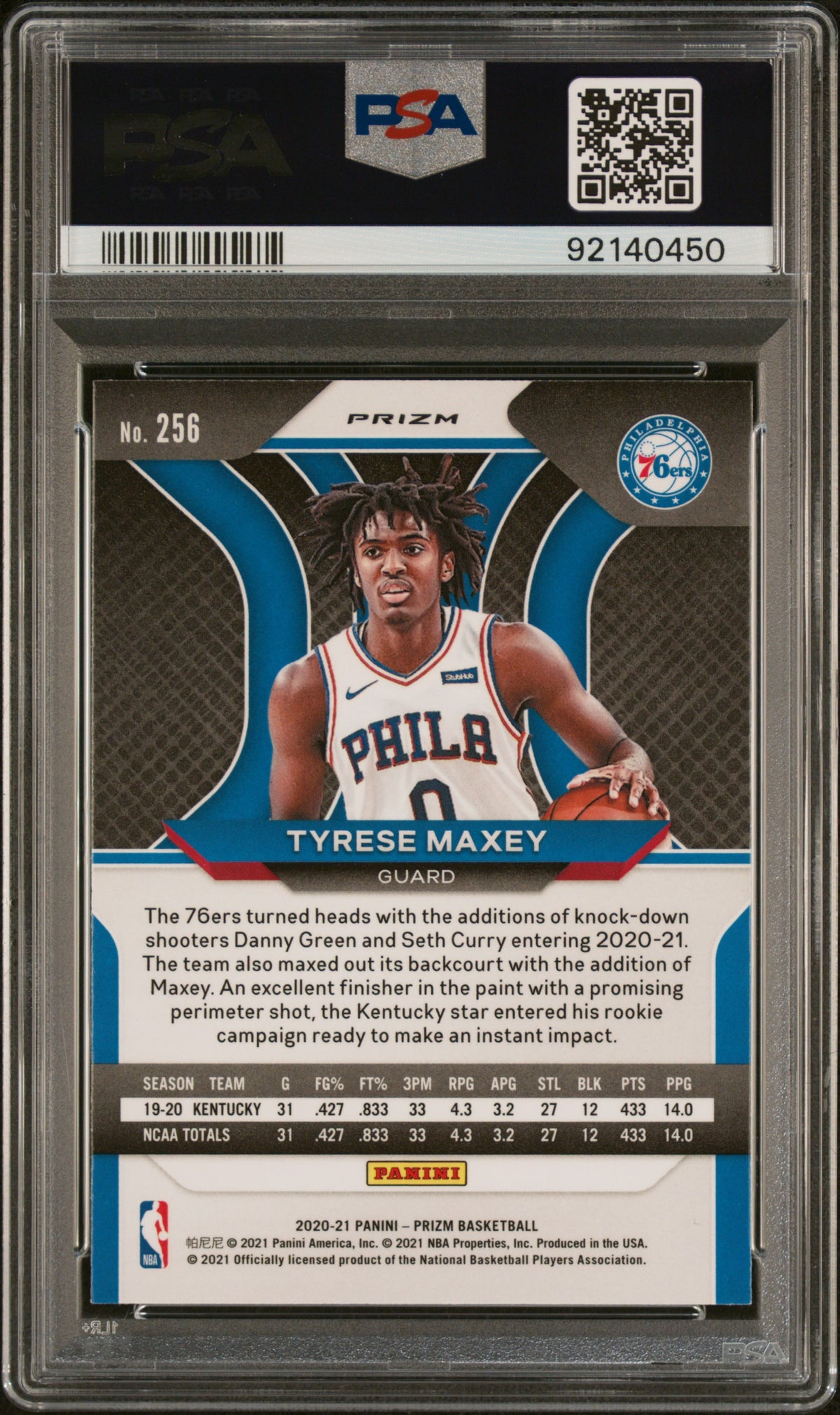 2020 Panini Prizm #256 Tyrese Maxey Green Prizm PSA 10