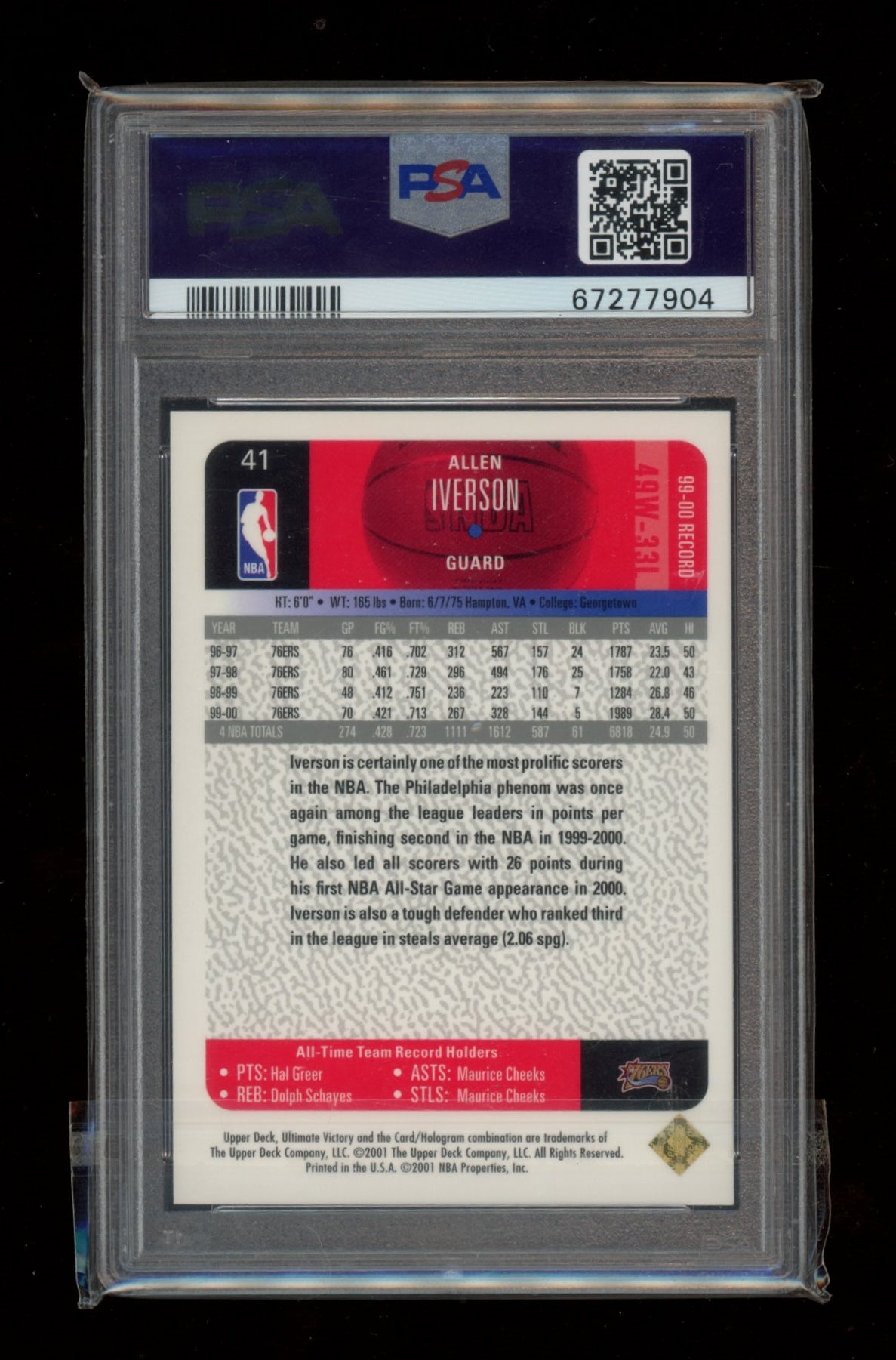 2000 Ultimate Victory #41 Allen Iverson Ultimate Collection PSA 9