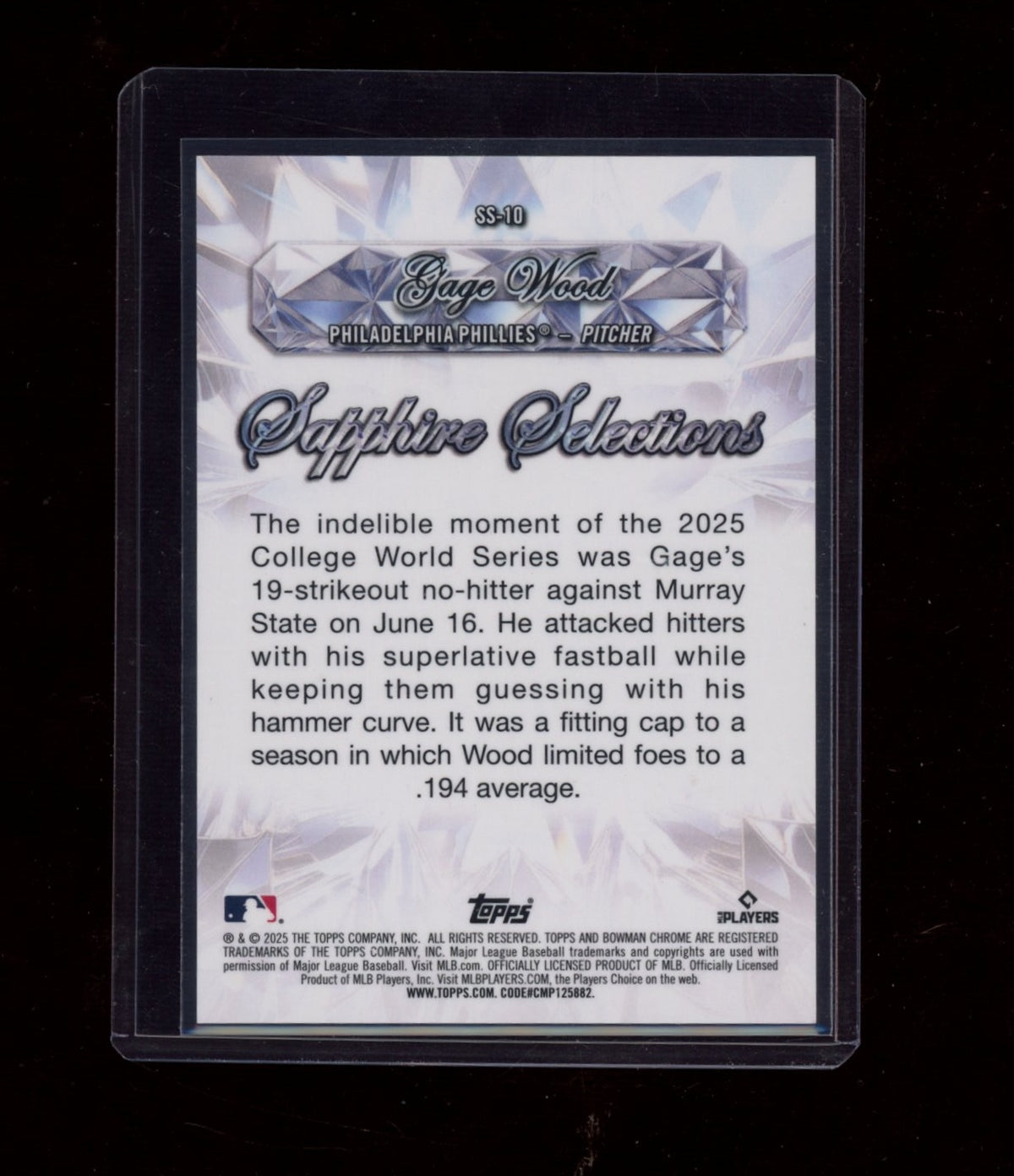 2025 Bowman Draft Sapphire Edition #BDC-4 Gage Wood Orange Sapphire #/25
