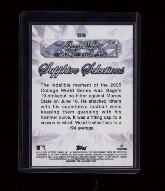 2025 Bowman Draft Sapphire Edition #BDC-4 Gage Wood Orange Sapphire #/25