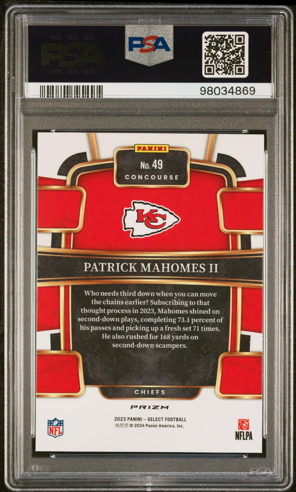 2023 Panini Select #49 Patrick Mahomes Ii Silver Prizm PSA 10