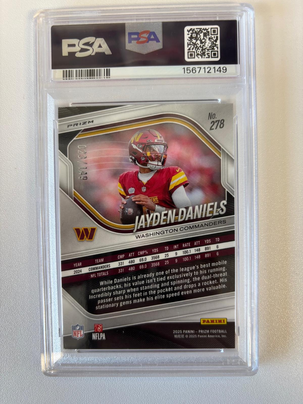 2025 Panini Prizm #278 Jayden Daniels Red Wave PSA 9 #/149