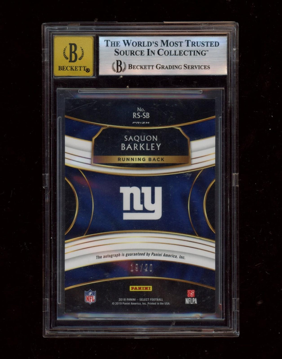 2018 Select Saquon Barkley Maroon Prizm Auto #/20 BGS 9