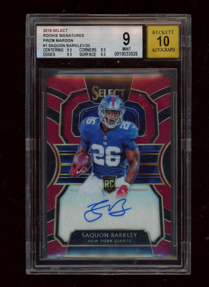 2018 Select Saquon Barkley Maroon Prizm Auto #/20 BGS 9