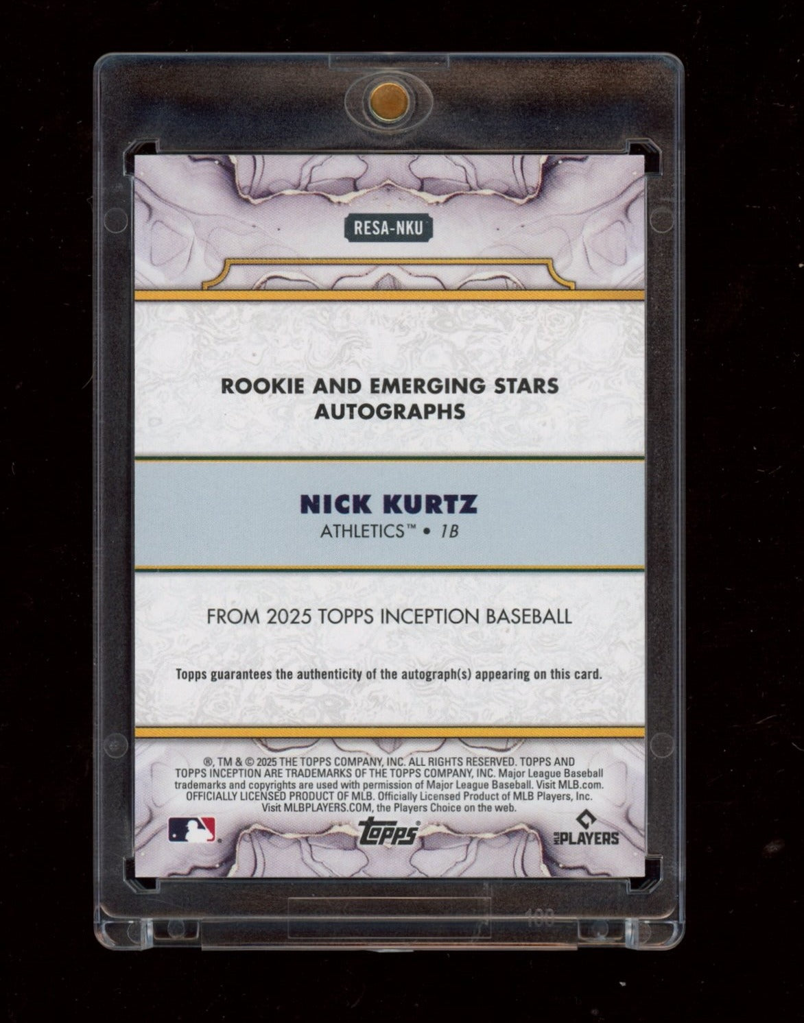 2025 Topps Inception #RESA-NKU Nick Kurtz Rookie Auto Green /75
