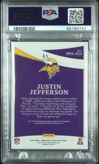 2021 Immaculate Justin Jefferson Patch Auto Gold /10 PSA 9