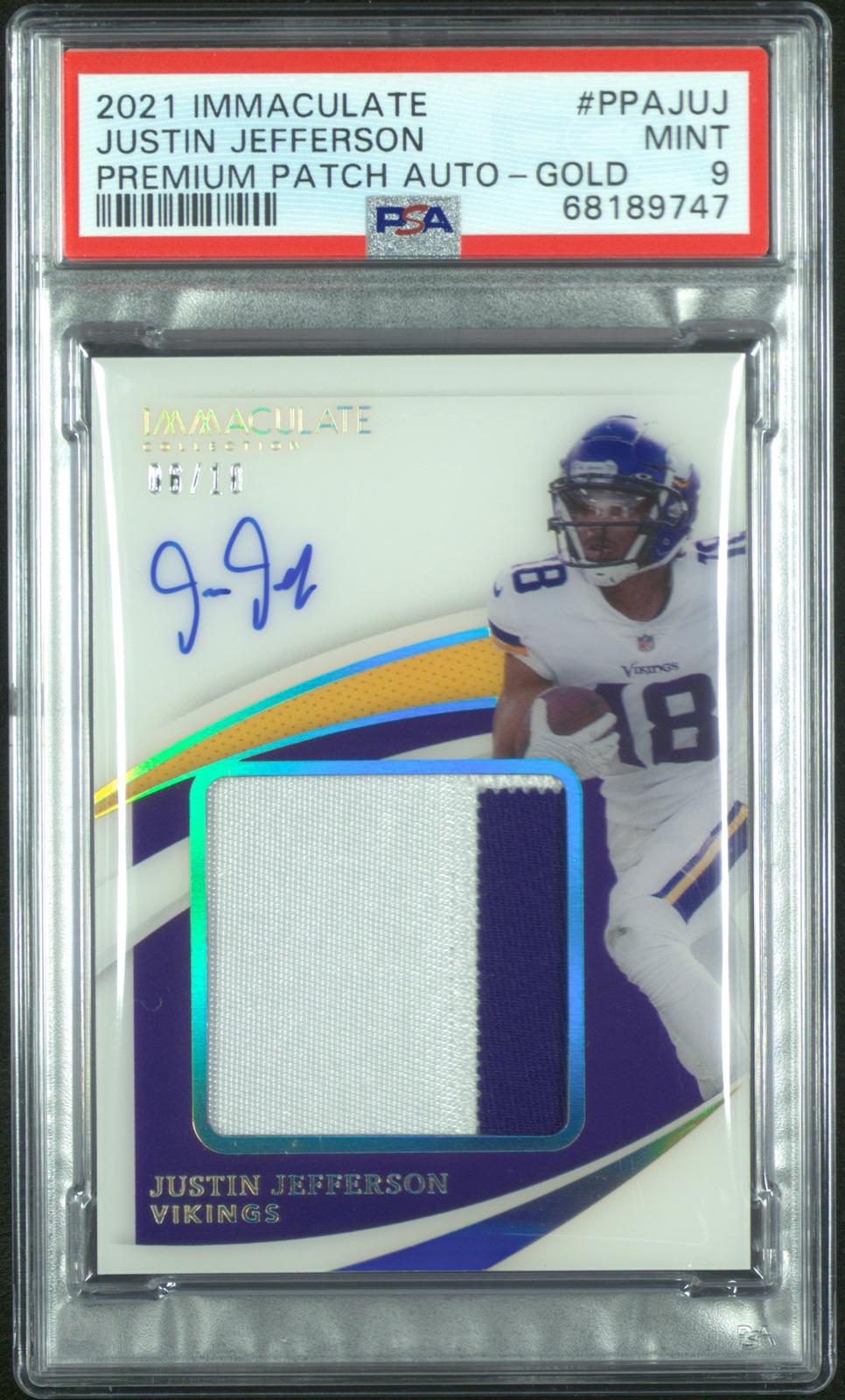 2021 Immaculate Justin Jefferson Patch Auto Gold /10 PSA 9