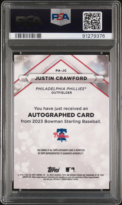 2023 Bowman Sterling Prospect Auto  #PAJC Justin Crawford Speckle Ref PSA 10