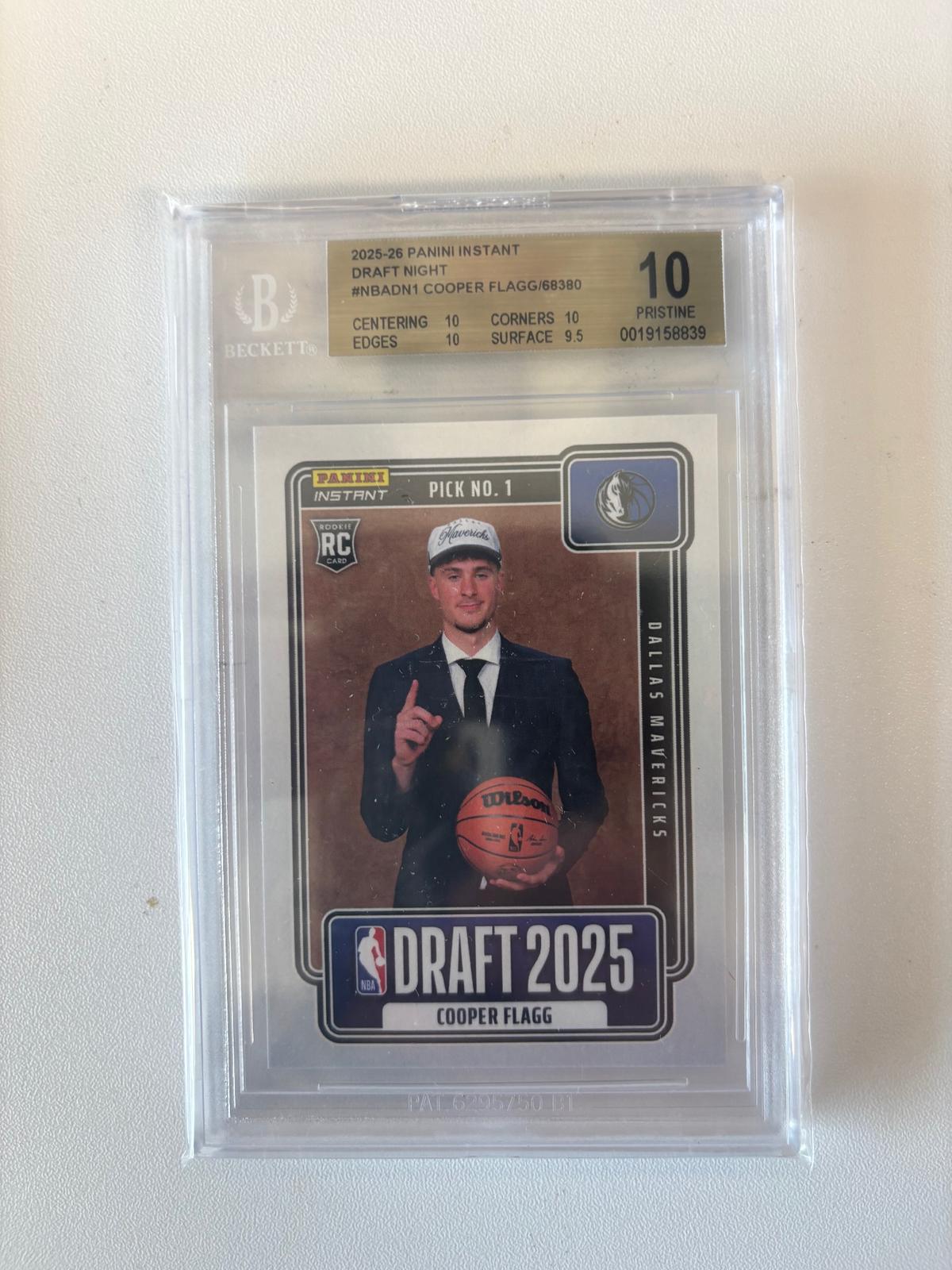 2025 Panini Instant NBA Draft Night Cooper Flagg BGS 10