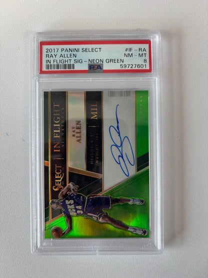 2017 Select In Flight Signature Ray Allen In Flight Sig-Neon Green PSA 8 #/35