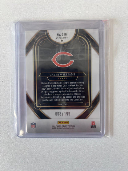 2024 Panini Select Caleb Williams White Prizm Shock Club Level /199