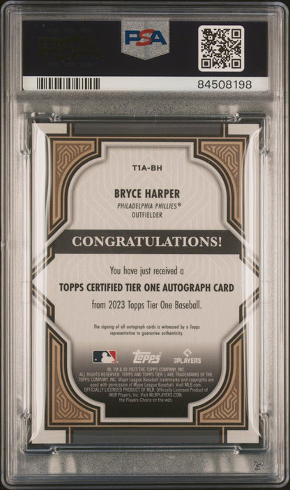 2023 Topps Tier One Autographs #T1ABH Bryce Harper Autograph-Silver Ink PSA 9