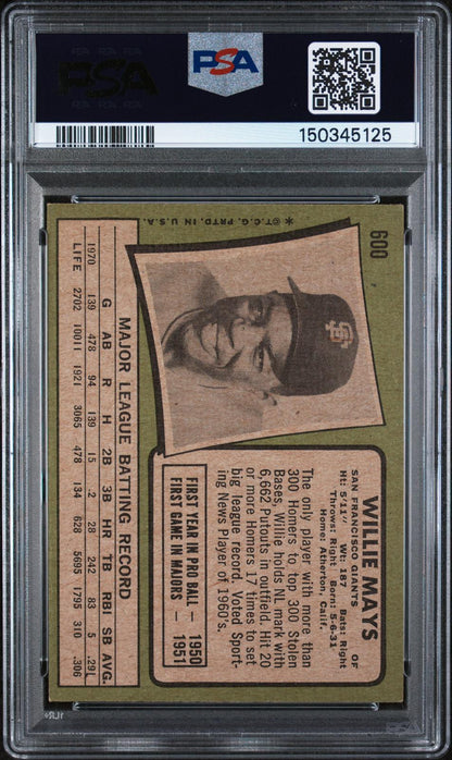 1971 Topps #600 Willie Mays PSA 5