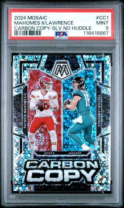 2024 Panini Mosaic Carbon Copy #CC1 Mahomes Ii/Lawrence No Huddle PSA 9