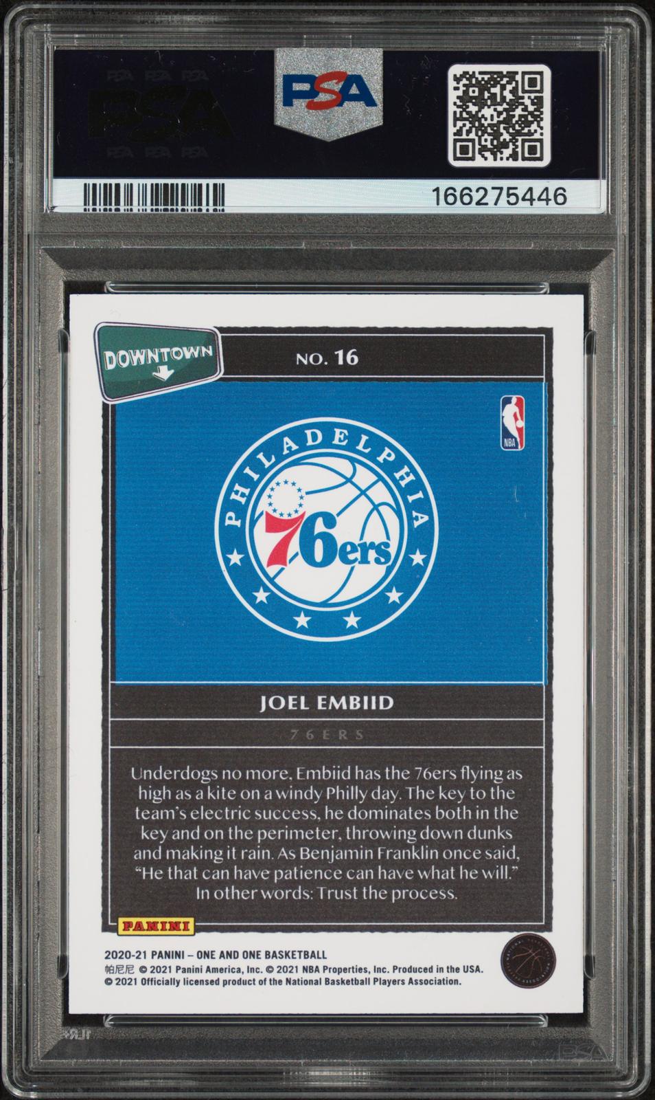 2020 Panini One And One Downtown #16 Joel Embiid Downtown PSA 9