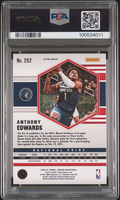 2020 Panini Mosaic #252 Anthony Edwards Reactive Yellow PSA 10