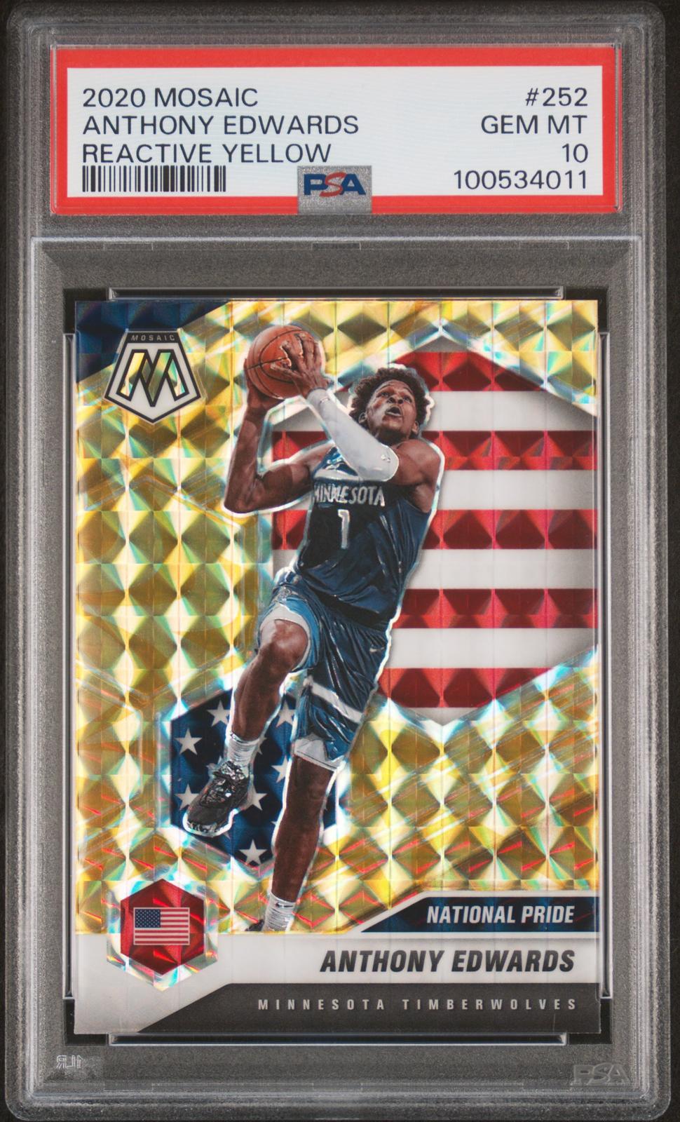 2020 Panini Mosaic #252 Anthony Edwards Reactive Yellow PSA 10