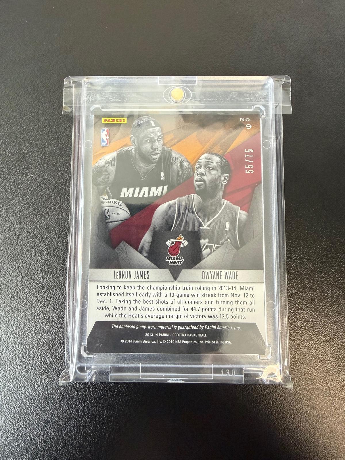 2013-14 Panini Spectra #9 Dwyane Wade / LeBron James Double Team Jerseys #/75