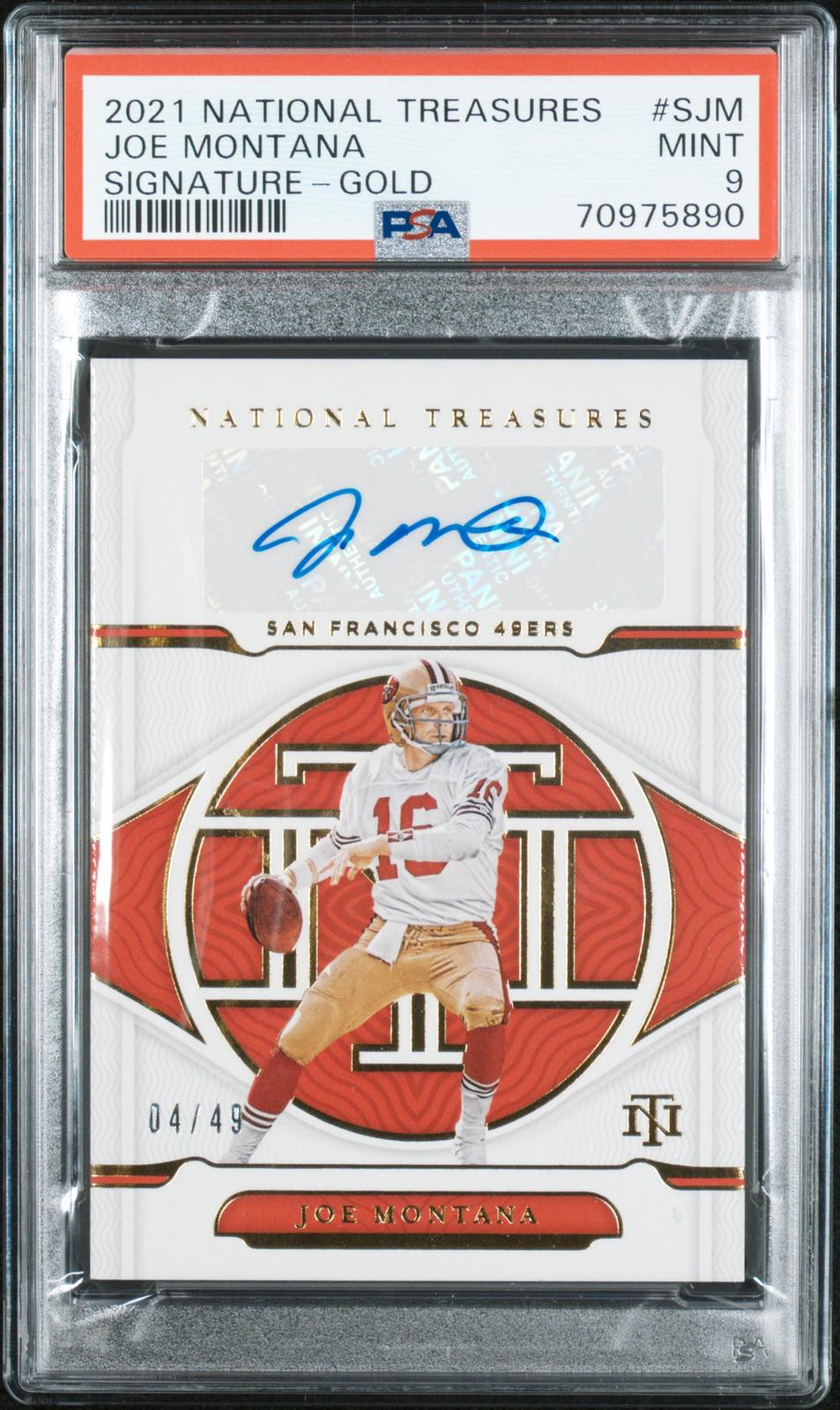 2021 Panini National Treasures #S-JM Joe Montana Signatures Gold PSA 9 #/49