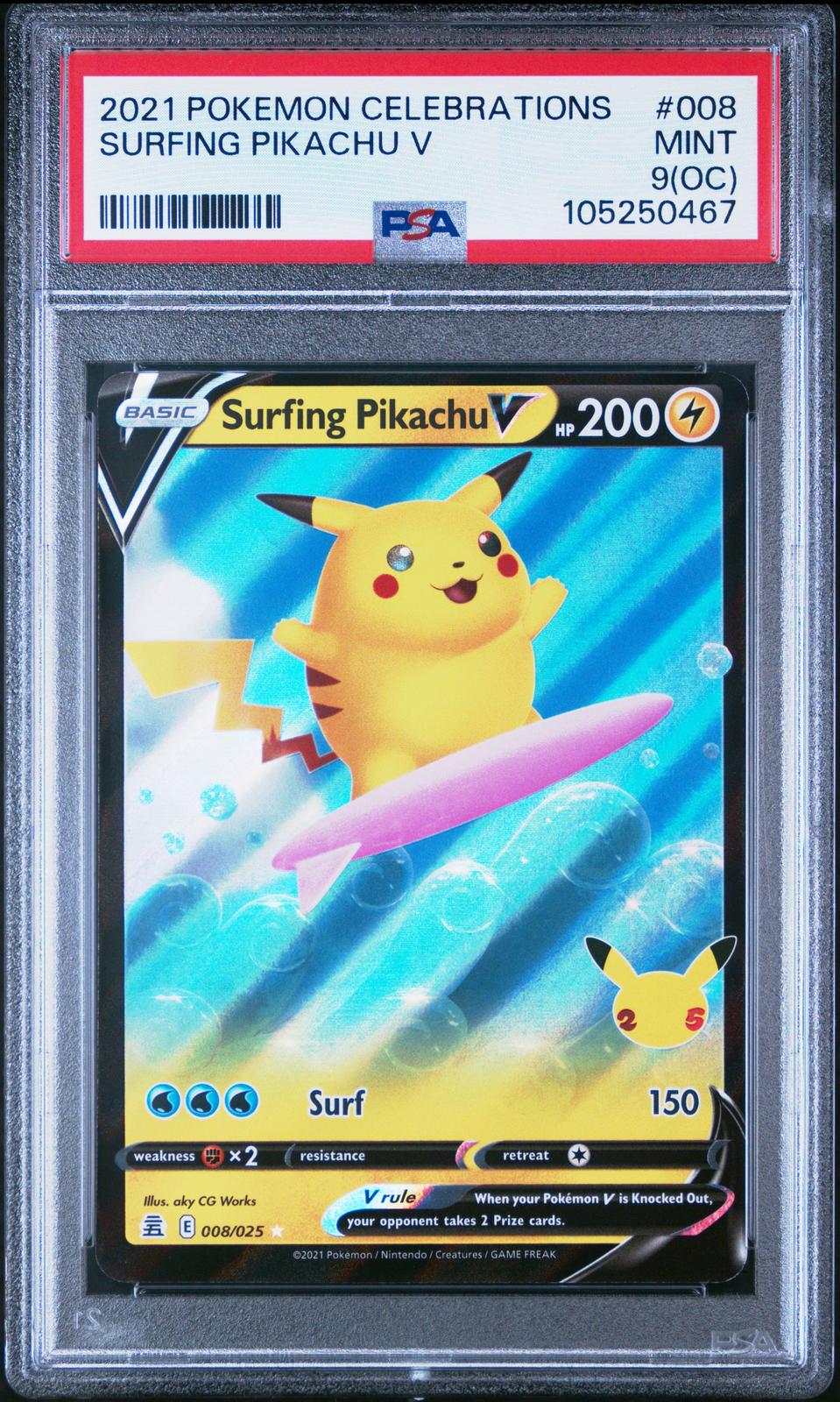 2021 Pokemon Celebrations #008 Surfing Pikachu V PSA 9
