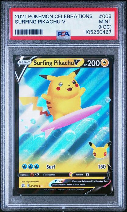 2021 Pokemon Celebrations #008 Surfing Pikachu V PSA 9